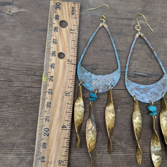 Rustic Large Statement Chandelier Turquoise Earrings - Picture 8 of 15